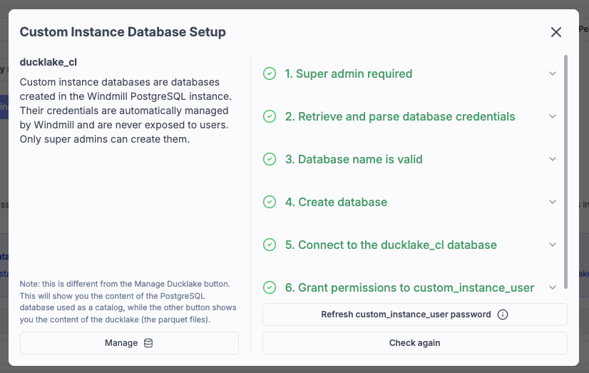 Custom instance database settings